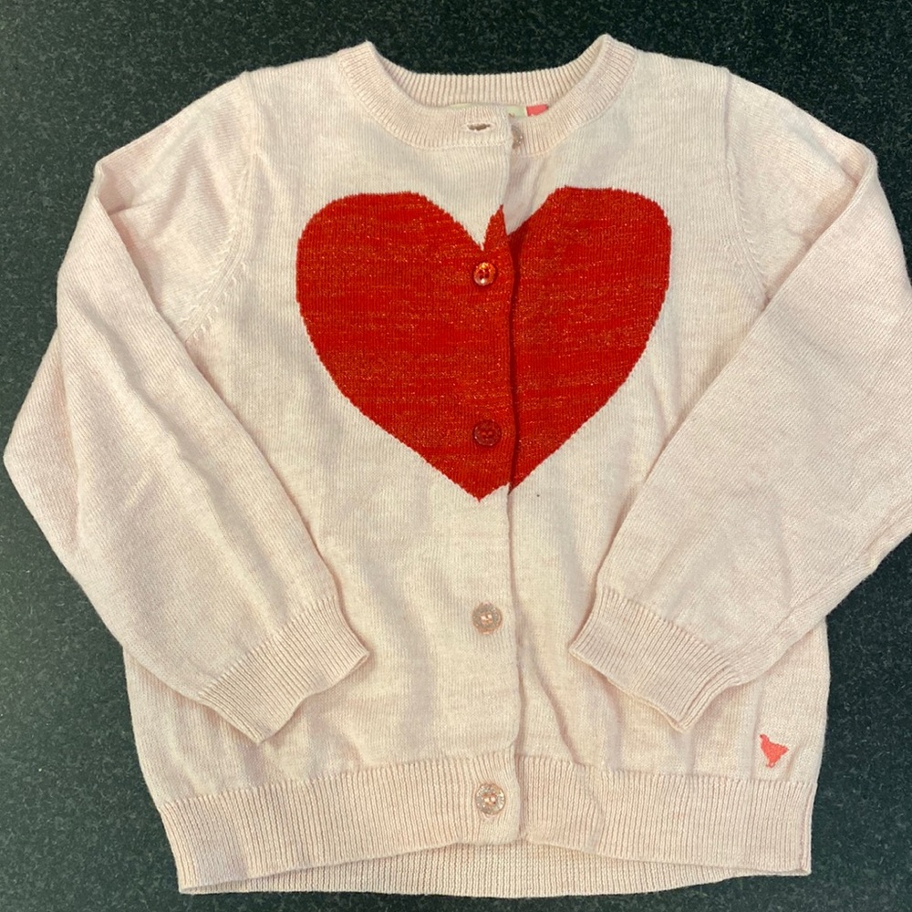 Pink Chicken pink cardigan sweater with red glitter Heart - size 4Y